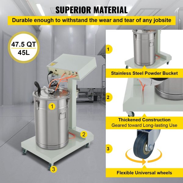 Vevor Electrostatic Powder Coating Machine 40W 45L with Spraying Gun 550g per Minute New Supply - Image 5