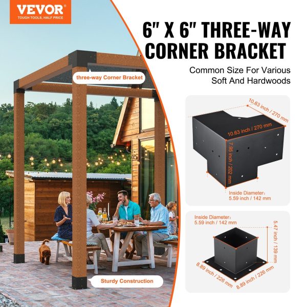Vevor Pergola Bracket Kit 6  x 6  3-Way Corner and Post Base 8pcs New For Sale - Image 2
