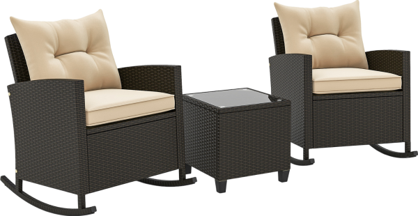 Costway Rattan Rocker Chairs with Tempered Glass Table and Soft Cushions New Cheap