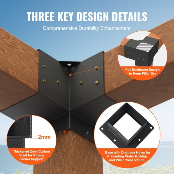 Vevor Pergola Bracket Kit 6  x 6  3-Way Corner and Post Base 8pcs New For Sale - Image 3